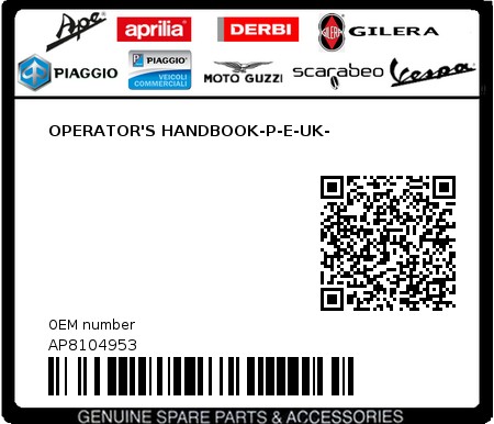 Product image: Aprilia - AP8104953 - OPERATOR'S HANDBOOK-P-E-UK- 