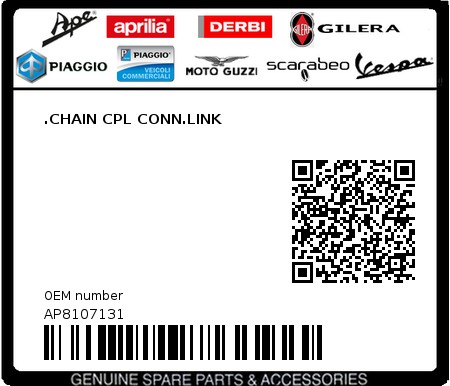 Product image: Aprilia - AP8107131 - .CHAIN CPL CONN.LINK  0