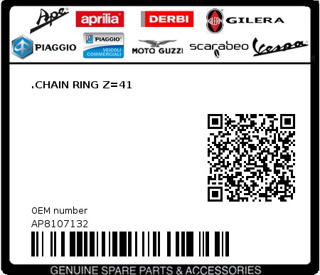 Product image: Aprilia - AP8107132 - .CHAIN RING Z=41  0