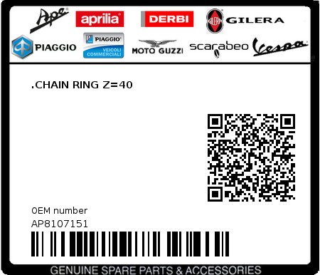 Product image: Aprilia - AP8107151 - .CHAIN RING Z=40  0
