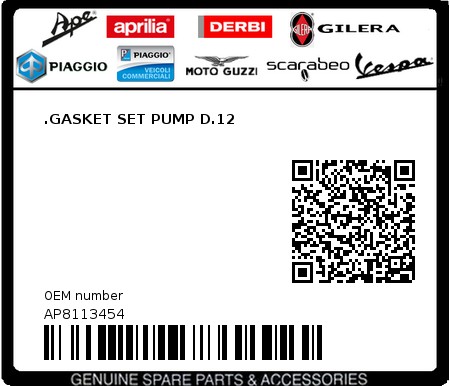 Product image: Aprilia - AP8113454 - .GASKET SET PUMP D.12  0