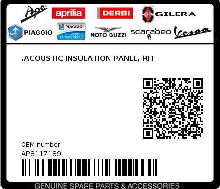 Product image: Aprilia - AP8117189 - .ACOUSTIC INSULATION PANEL, RH  0