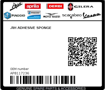 Product image: Aprilia - AP8117236 - .RH ADHESIVE SPONGE 