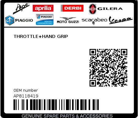 Product image: Aprilia - AP8118419 - THROTTLE+HAND GRIP  0