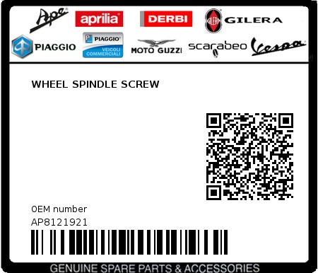 Product image: Aprilia - AP8121921 - WHEEL SPINDLE SCREW 