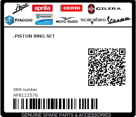 Product image: Aprilia - AP8122576 - .PISTON RING SET  0