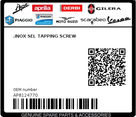 Product image: Aprilia - AP8124770 - .INOX SEL TAPPING SCREW 