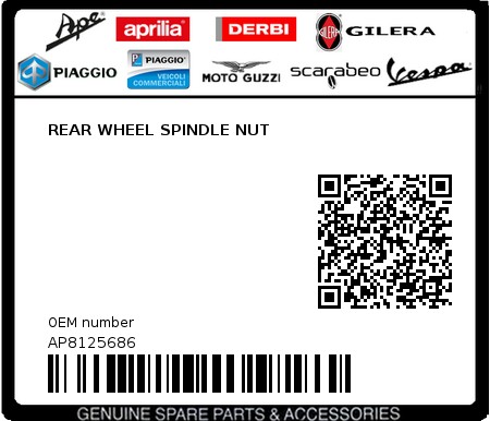 Product image: Aprilia - AP8125686 - REAR WHEEL SPINDLE NUT 