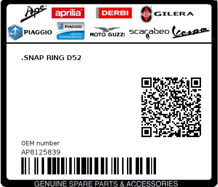 Product image: Aprilia - AP8125839 - .SNAP RING D52 