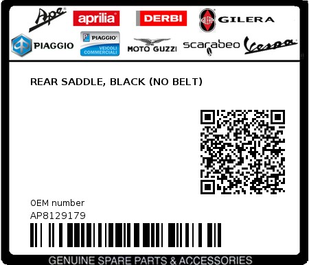 Product image: Aprilia - AP8129179 - REAR SADDLE, BLACK (NO BELT)  0