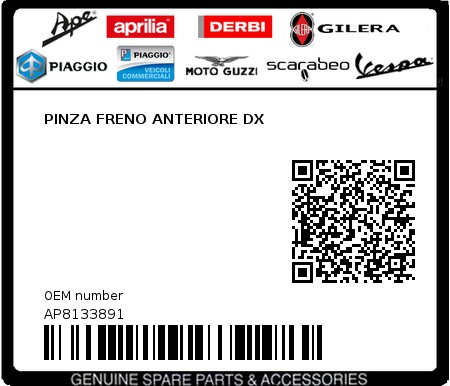 Product image: Aprilia - AP8133891 - PINZA FRENO ANTERIORE DX 