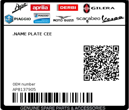 Product image: Aprilia - AP8137905 - .NAME PLATE CEE 