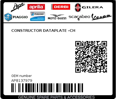 Product image: Aprilia - AP8137979 - CONSTRUCTOR DATAPLATE -CH 