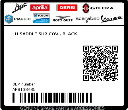 Product image: Aprilia - AP8138485 - LH SADDLE SUP COV., BLACK  0