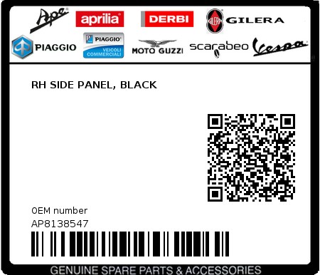 Product image: Aprilia - AP8138547 - RH SIDE PANEL, BLACK  0