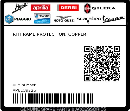 Product image: Aprilia - AP8139225 - RH FRAME PROTECTION, COPPER 