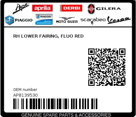 Product image: Aprilia - AP8139530 - RH LOWER FAIRING, FLUO RED  0