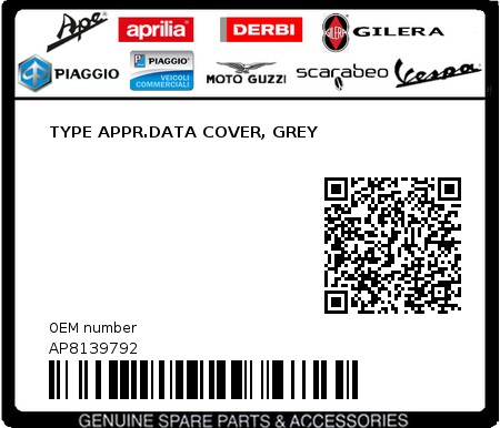 Product image: Aprilia - AP8139792 - TYPE APPR.DATA COVER, GREY 