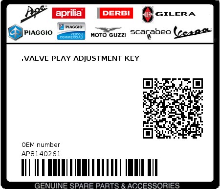 Product image: Aprilia - AP8140261 - .VALVE PLAY ADJUSTMENT KEY 