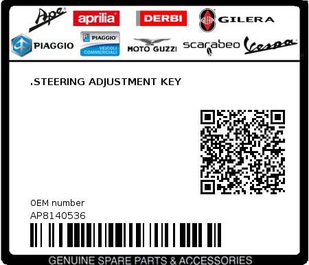 Product image: Aprilia - AP8140536 - .STEERING ADJUSTMENT KEY  0