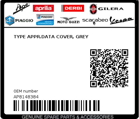 Product image: Aprilia - AP8148384 - TYPE APPR.DATA COVER, GREY 