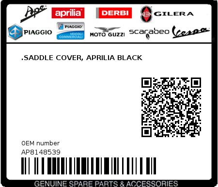 Product image: Aprilia - AP8148539 - .SADDLE COVER, APRILIA BLACK 