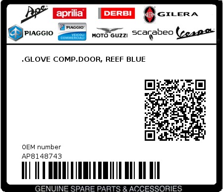 Product image: Aprilia - AP8148743 - .GLOVE COMP.DOOR, REEF BLUE 