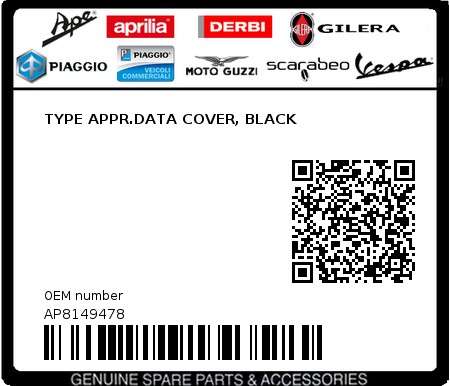 Product image: Aprilia - AP8149478 - TYPE APPR.DATA COVER, BLACK 