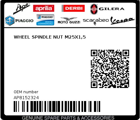 Product image: Aprilia - AP8152324 - WHEEL SPINDLE NUT M25X1,5 