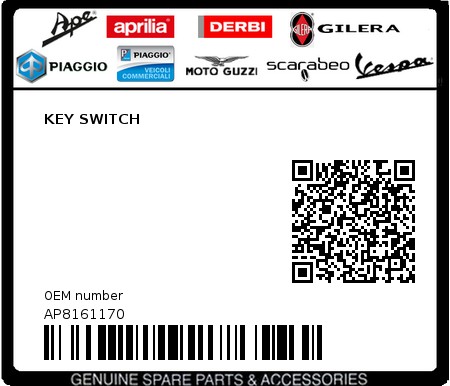 Product image: Aprilia - AP8161170 - KEY SWITCH 