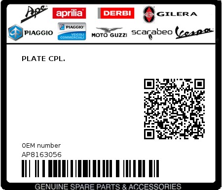 Product image: Aprilia - AP8163056 - PLATE CPL. 