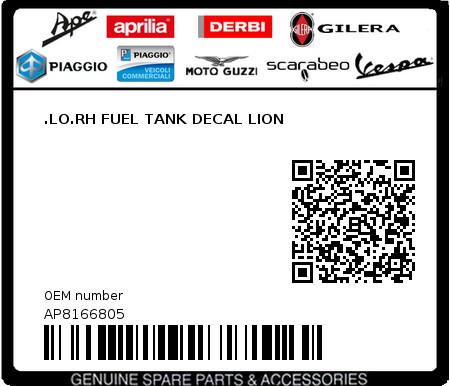 Product image: Aprilia - AP8166805 - .LO.RH FUEL TANK DECAL LION 