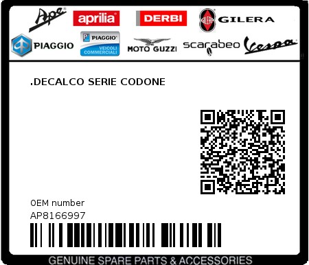 Product image: Aprilia - AP8166997 - .DECALCO SERIE CODONE 