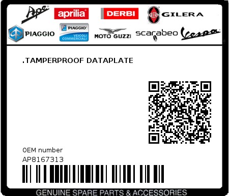 Product image: Aprilia - AP8167313 - .TAMPERPROOF DATAPLATE 