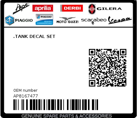 Product image: Aprilia - AP8167477 - .TANK DECAL SET 