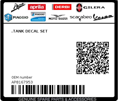 Product image: Aprilia - AP8167953 - .TANK DECAL SET 