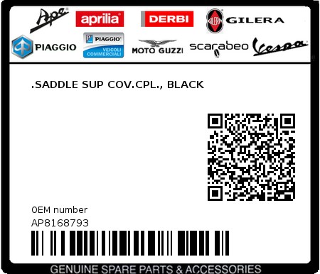 Product image: Aprilia - AP8168793 - .SADDLE SUP COV.CPL., BLACK 