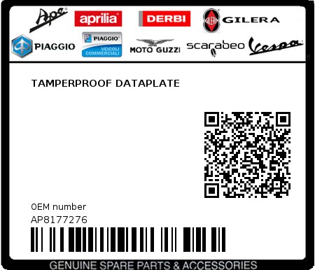 Product image: Aprilia - AP8177276 - TAMPERPROOF DATAPLATE  0