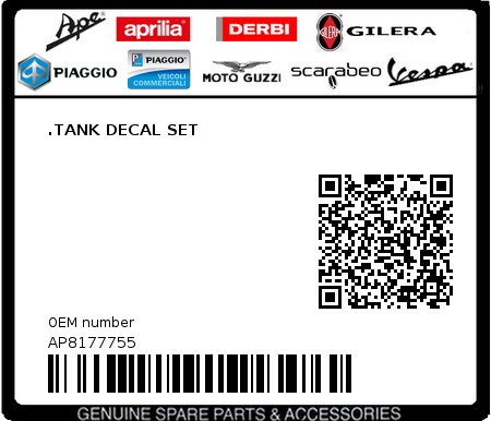 Product image: Aprilia - AP8177755 - .TANK DECAL SET 