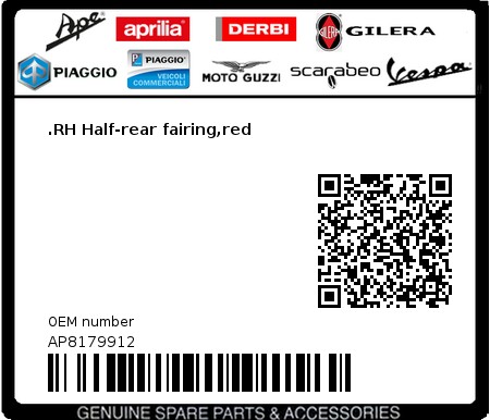Product image: Aprilia - AP8179912 - .RH Half-rear fairing,red  0
