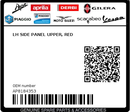 Product image: Aprilia - AP8184353 - LH SIDE PANEL UPPER, RED  0
