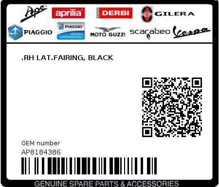 Product image: Aprilia - AP8184386 - .RH LAT.FAIRING, BLACK  0