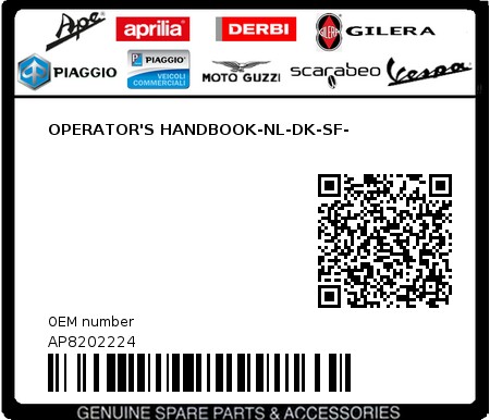 Product image: Aprilia - AP8202224 - OPERATOR'S HANDBOOK-NL-DK-SF- 