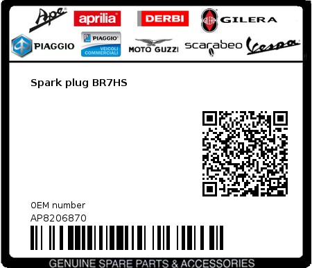 Product image: Aprilia - AP8206870 - Spark plug BR7HS 