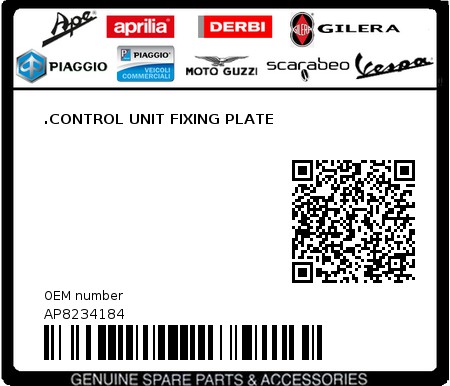 Product image: Aprilia - AP8234184 - .CONTROL UNIT FIXING PLATE 