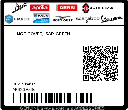 Product image: Aprilia - AP8239786 - HINGE COVER, SAP GREEN 