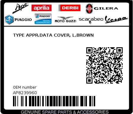 Product image: Aprilia - AP8239960 - TYPE APPR.DATA COVER, L.BROWN 