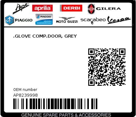 Product image: Aprilia - AP8239998 - .GLOVE COMP.DOOR, GREY 