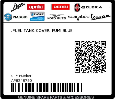 Product image: Aprilia - AP8248790 - .FUEL TANK COVER, FUMI BLUE 