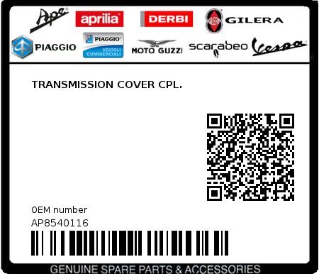 Product image: Aprilia - AP8540116 - TRANSMISSION COVER CPL. 